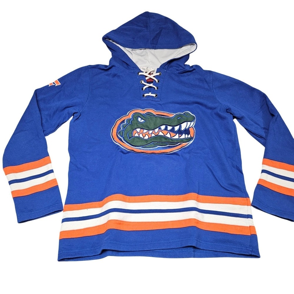 Florida Gators Hoodie Mens L Blue Lace Up Hockey Jersey Style NCAA Sweatshirt